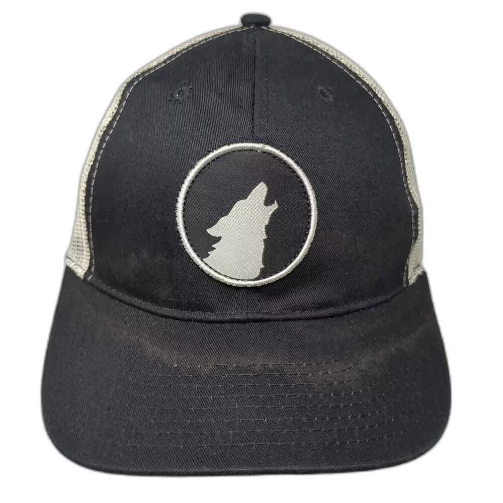 Lunazul Tequila Trucker Hat Black Beige Wolf Patch Snapback Hat One Size Mesh